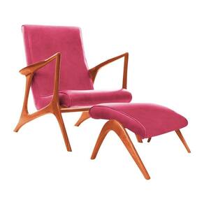 Poltrona Luxo Couro Sintético Rosa Vk Anos 50 Com Puff Cor Rosa