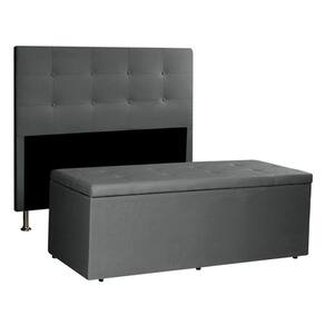 Kit Cabeceira e Calçadeira Baú Queen 1,60m Berlim Suede Cinza - Pallazio