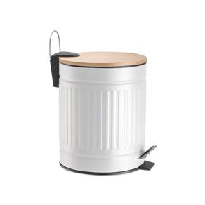 Lixeira Tampa De Bambu E Pedal Com Amortecedor Fluted Branca