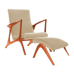 Poltrona Mona Plus Vk Anos 50 Suede Bege Com Puff Cor Bege