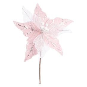 Galho flor decorativa rosa média com cabo 20cm natal cromus