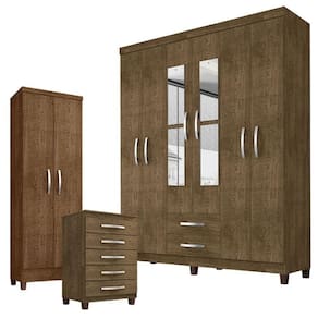 Guarda Roupa Casal Modena com Espelho 6 Portas Cômoda Cannes 5 Gavetas e Armário Multiuso Recife Malbec