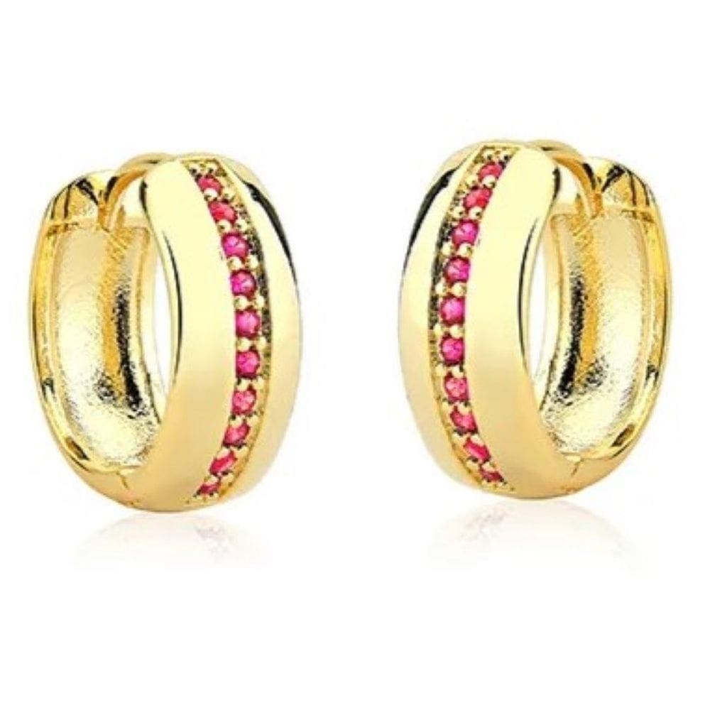 Brinco argola com micrô zircônias rosa semijoia lizzy fatin