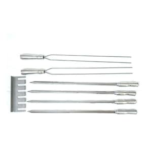 Conjunto 6 espetos churrasco com 70cm lamina e porta espeto