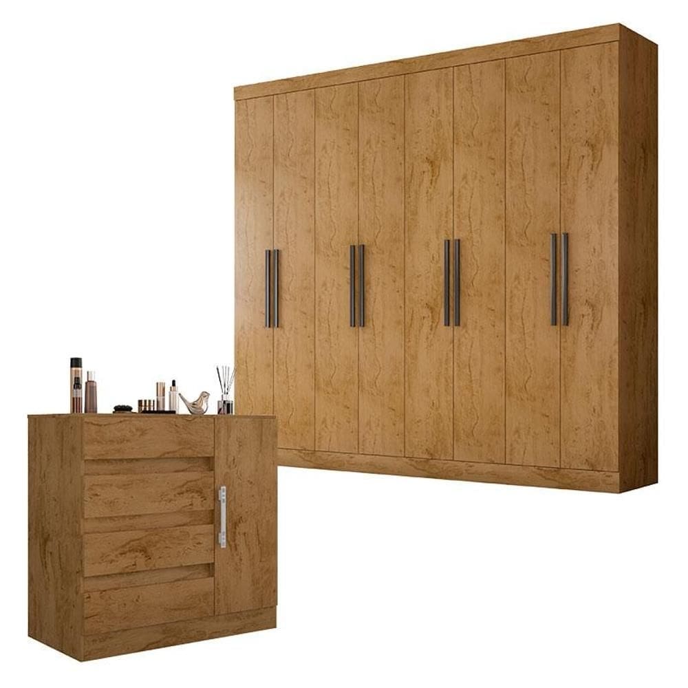 Guarda Roupa Casal Prime 1684 e Cômoda 8000 Freijó - Araplac