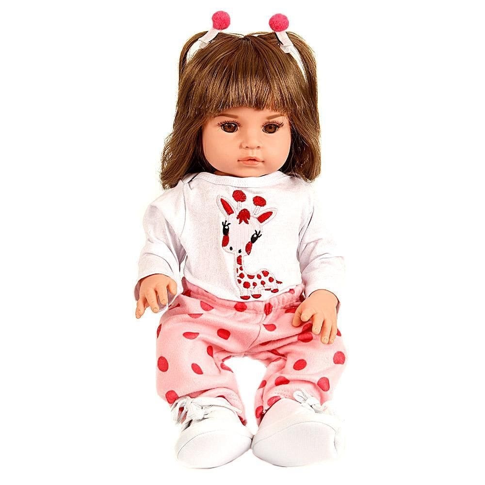 Boneca reborn real cabelo roupa rosa silicone completa