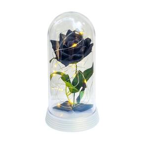Luminária a rosa encantada preta 20 cm base pérola quente