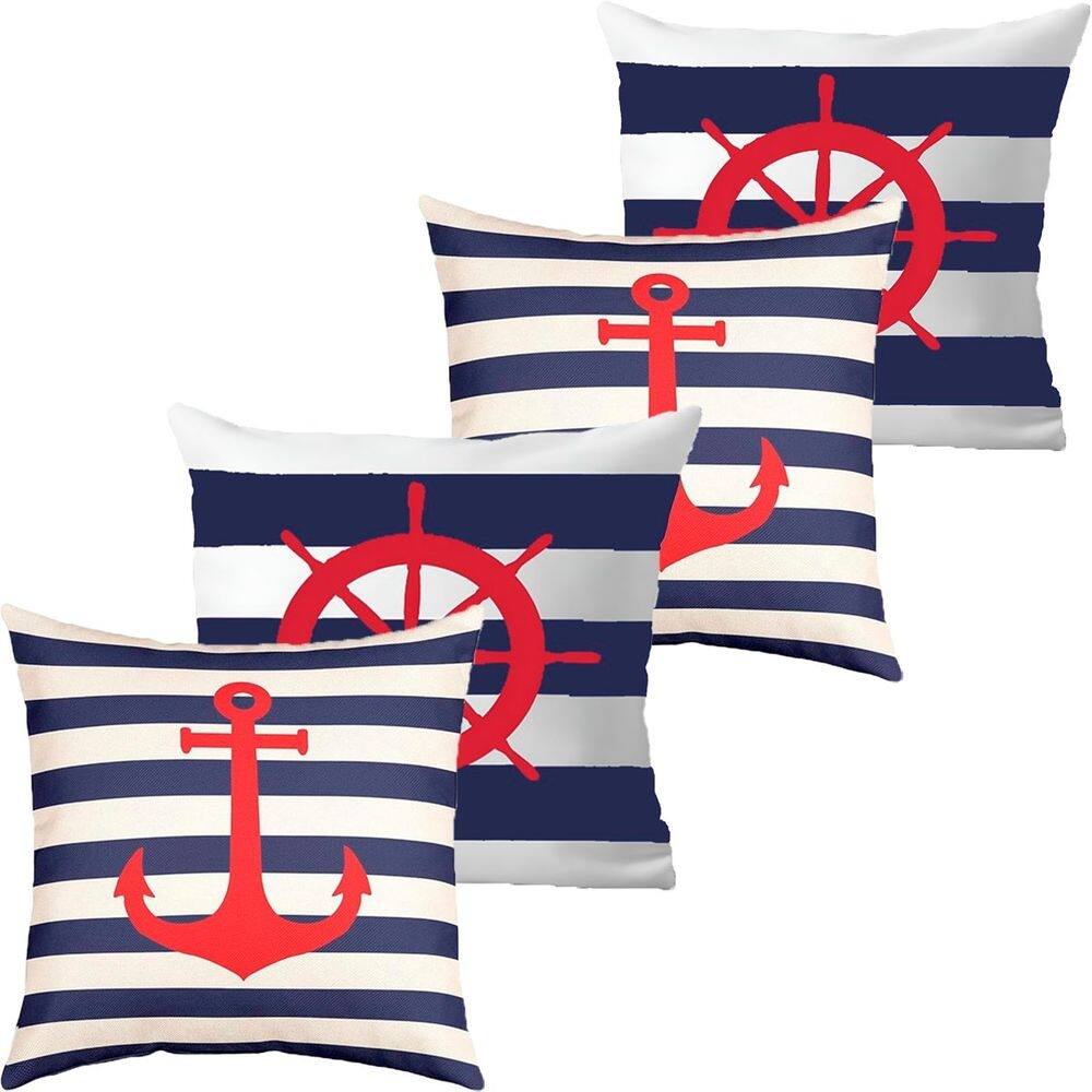 Kit 4 Capas De Almofadas Timão e Âncora Vermelho Marítima