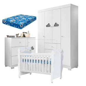 Quarto de Bebê Ane com Berço Americano New Nanda Branco Brilho e Colchão Ortobom – Phoenix Baby