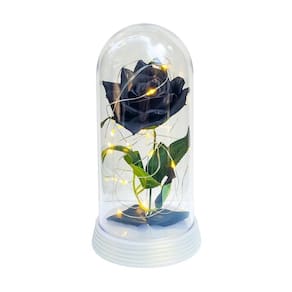 Luminária a rosa encantada preta 20 cm base pérola quente