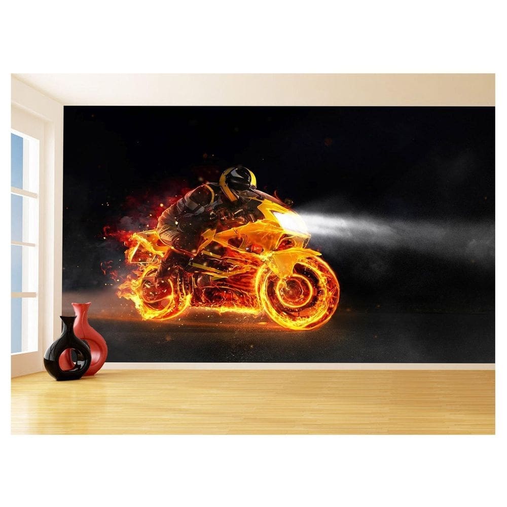 Papel De Parede Moto Bike Esporte Fogo Radical 3,5M Bkm74