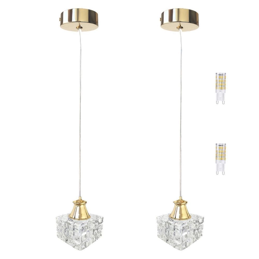 Kit 2 Pendente Dourado Cristal Interna Metal Bet42 + Led