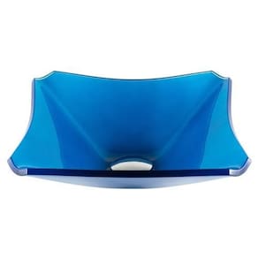 Cuba de vidro quadrada chanfrada 30cm azul escuro