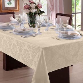 Toalha Mesa Retangular 8 Lugar Jacquard Pérola +8 Guardanapo