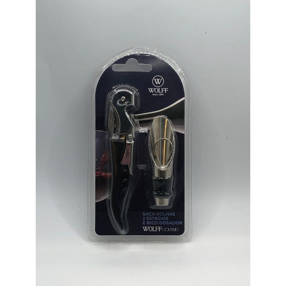 Cj Saca-Rolhas 2 Estagios De Aco Inox E Bico Dosador Para Vinho-Wolff