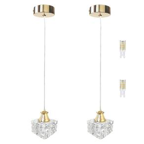 Kit 2 Pendente Dourado Cristal Interna Metal Bet42 + Led