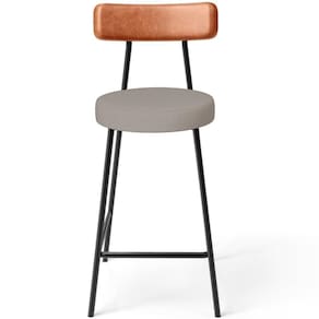 Banqueta Baixa Cozinha Sala Jantar Bancada Milão L02 Couríssimo Camel Linho Bege -LyamDecor