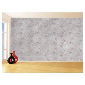 Papel De Parede 3D Concreto Linhas Dourado Rose 3,5M Kkt194