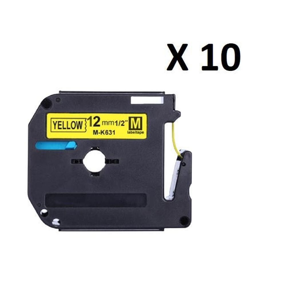 Kit 10 fitas compatível brother m-k631 amarela 12mm
