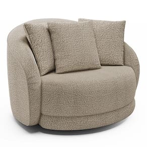 Poltrona Decorativa Para Sala De Estar Base Giratória Witta M03 Bouclê Bege