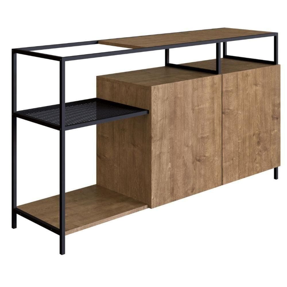 Balcão Buffet Bar Industrial York Artesano 135 Cm (Largura) Em Mdp Vermont Duas Portas Aço Preto