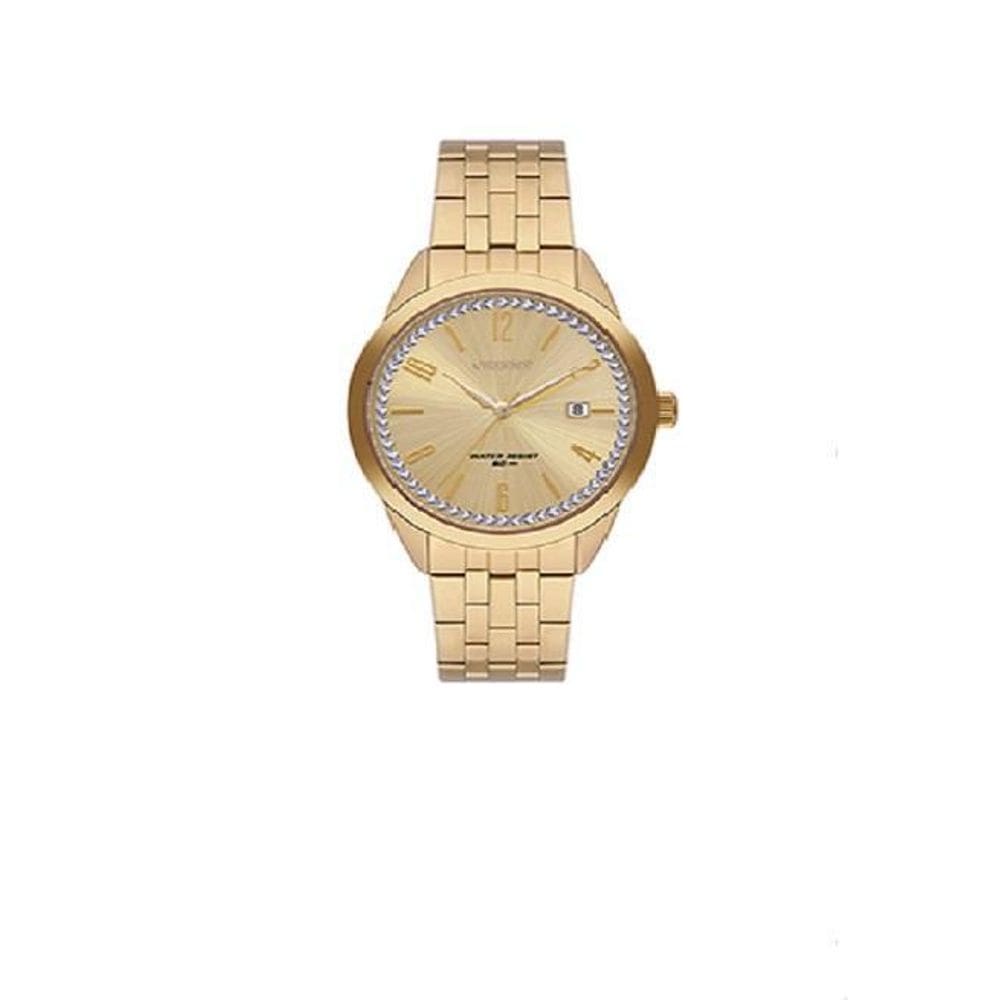 Relogio orient feminino dourado grande aço inox fgss1238