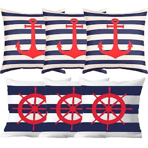 Kit 6 Capas De Almofadas Timão e Âncora Vermelho Marítima