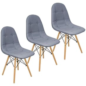Kit 3 cadeiras charles eames botonê eiffel wood estofada