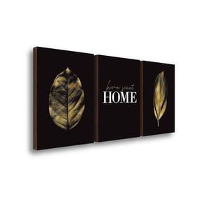 Quadros Decorativos Trio Home Sweet Home + Folha Dourada