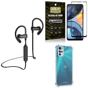 Kit capinha moto g22 + fone bluetooth hs188 + película 3d