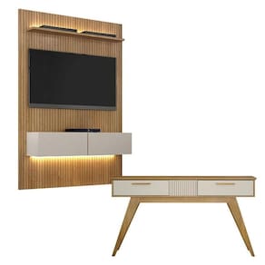 Home Suspenso Frisado Curitiba 1344 com Led e Aparador Lívia Cinamomo Off White - Valdemóveis