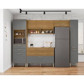 Cozinha Modulada Ambiente Ametista Composição 4 Freijó Gris Ripado - Kits Paraná