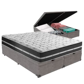 Cama Box King Preto com Base Baú Cinza Classic Anjos