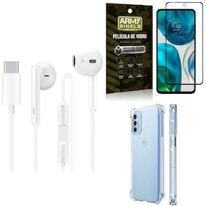 Kit capinha moto g52 + fone de ouvido tipo c + película