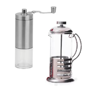 Moedor Café Manivela Manual + Cafeteira Francesa Inox 350Ml