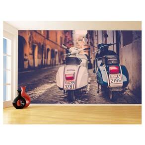 Papel De Parede 3D Moto Vespas Scooters Duas 3,5M Bkm123