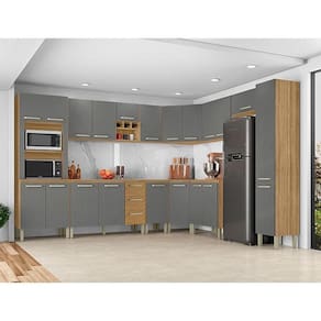 Cozinha Modulada Ambiente Ametista Composição 1 Freijó Gris Ripado - Kits Paraná