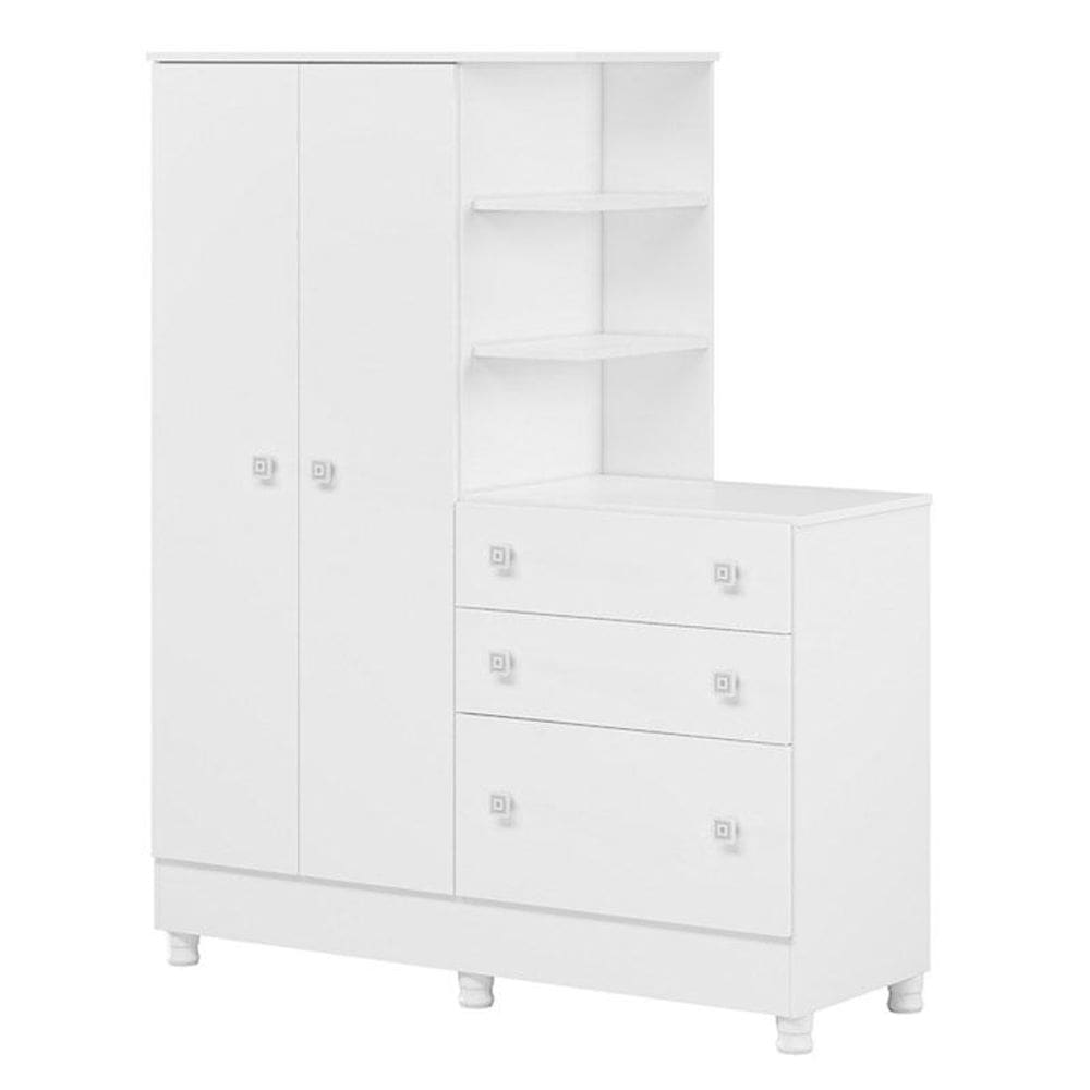 Guarda Roupa com Cômoda Doce Sonho 4070 Branco Brilho com Pés – Qmovi