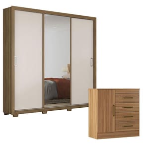 Cômoda Montevidéu e Guarda Roupa Casal Residence Amêndola Off White com Pés - Demóbile