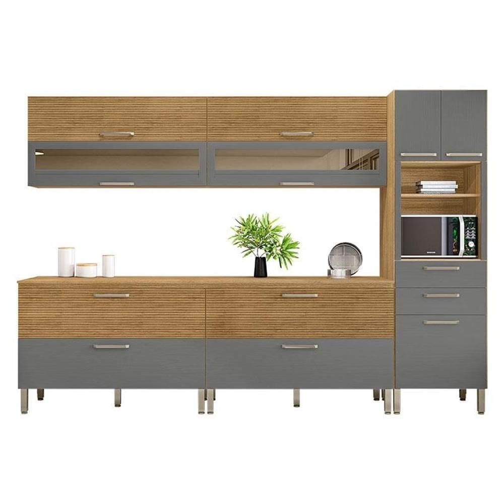 Cozinha Modulada Ametista Composição 3 Freijó Gris Riapdo - Kits Paraná