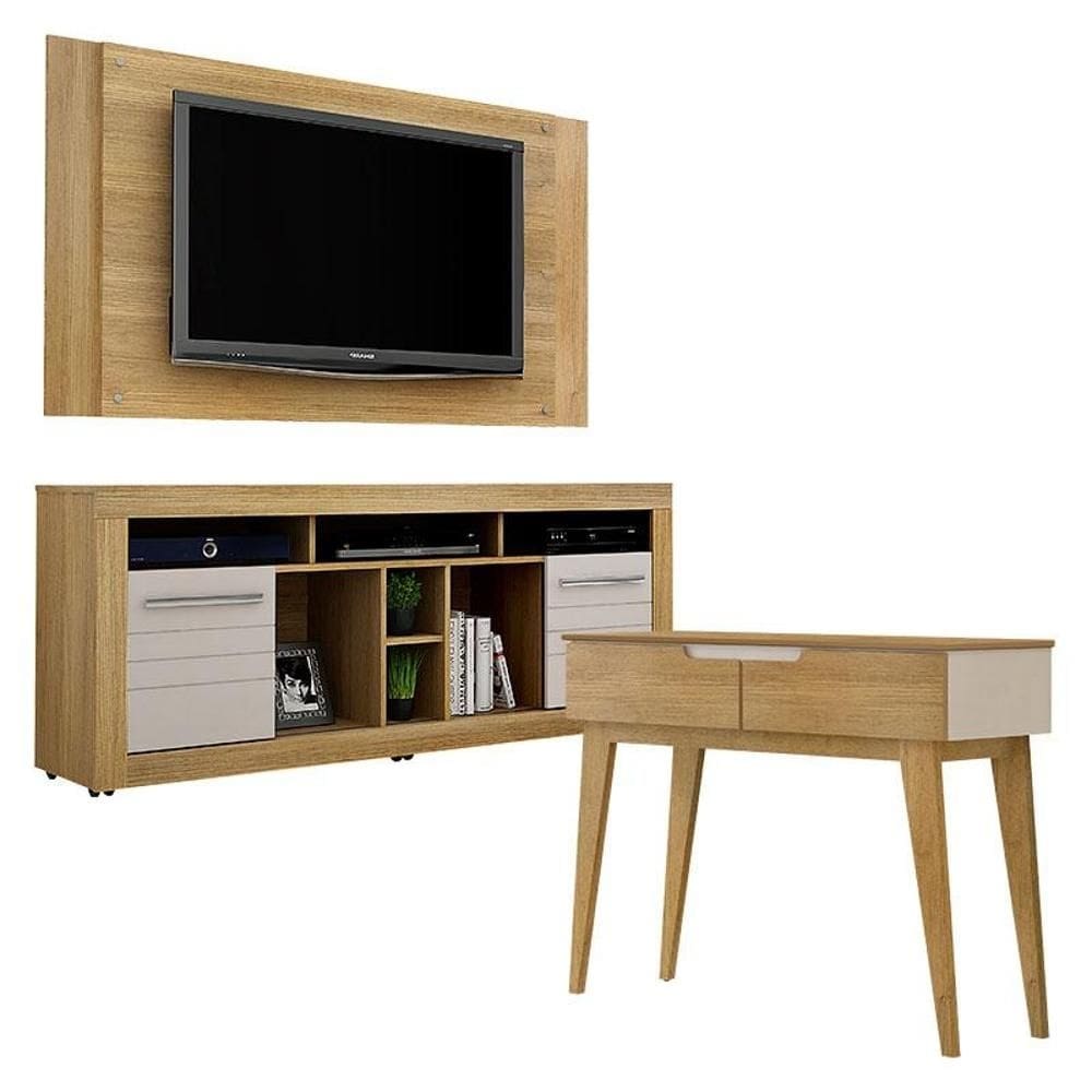 Rack Bancada Painel para TV Firenze e Aparador Bellíssima Cinamomo Off White - Valdemóveis