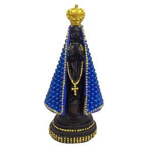 Nossa senhora aparecida com perolas azul 17cm