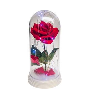 Luminária a rosa encantada vermelha 20 cm base pérola frio