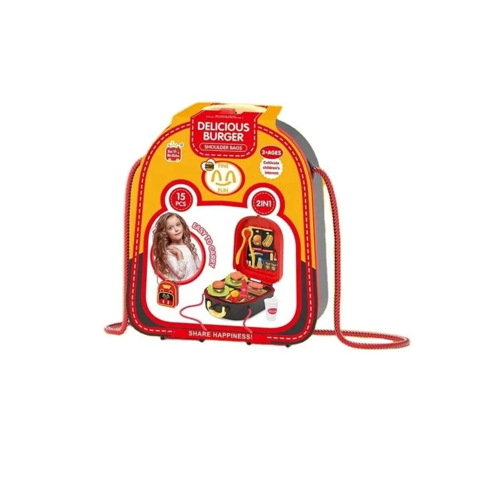 Bolsa com conjunto de fast food e acessórios para crianças