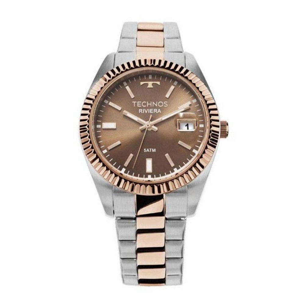 Relógio feminino technos riviera aço inox prata 2115kts/3m