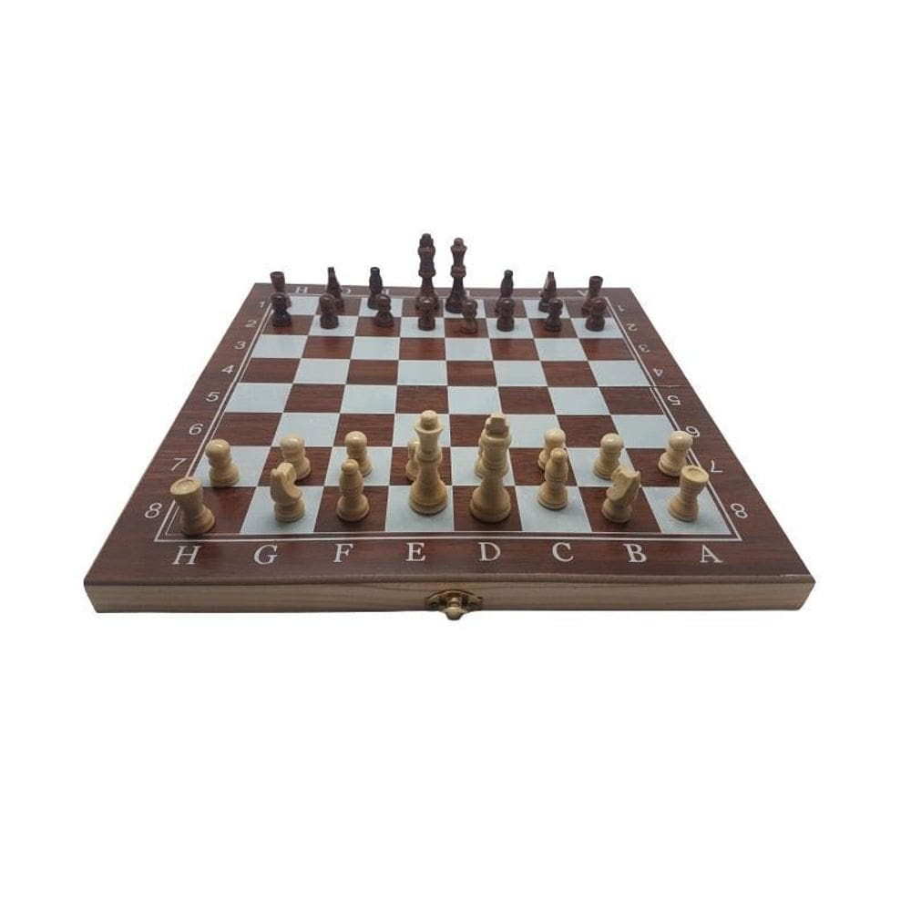 Jogo de xadrez de madeira 3 em 1 24 x 24 cm