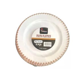 12Un Prato Jantar Acrílico Borda Bolinha Rose Festa 26Cm