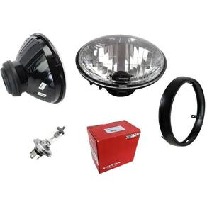 Farol bloco óptico aro redondo metal lâmpada philips h435w35
