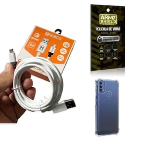 Kit capinha motorola e40 com cabo turbo e película de vidro