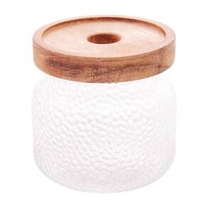 Pote de vidro martelado petra com tampa madeira acácia 350ml